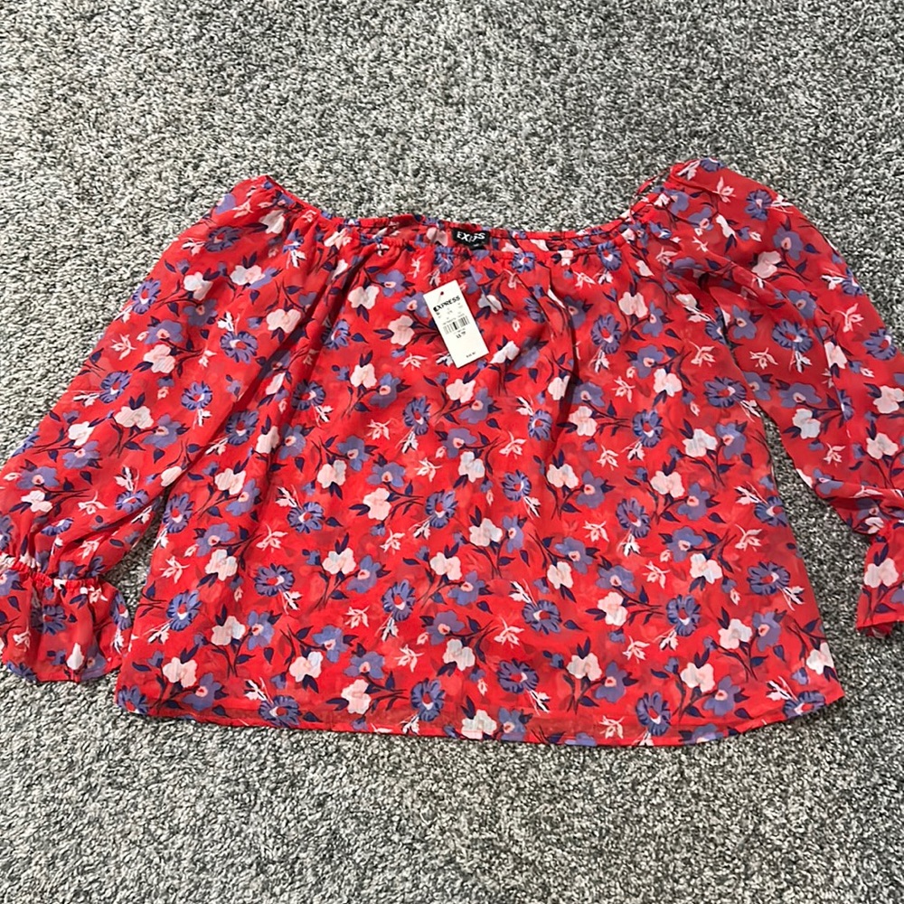 Express red floral shirt size xs